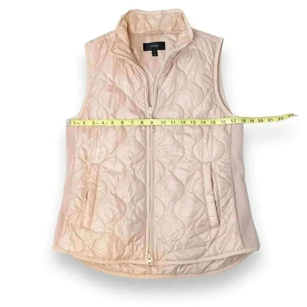 J. Crew Vest S Quilted Primaloft Pale Pink Full Zip Up Mock Neck Women’s Size S